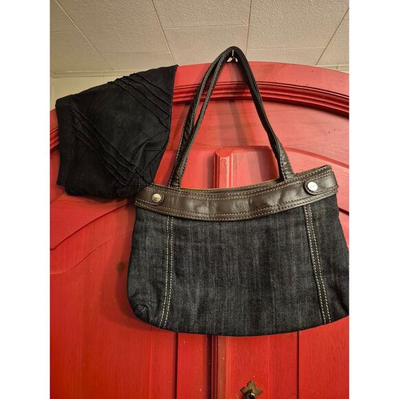 Thirty-One Dark Denim Handbag Purse With Black Clip on Cover 2 in 1 Bag EUC - Picture 3 of 3